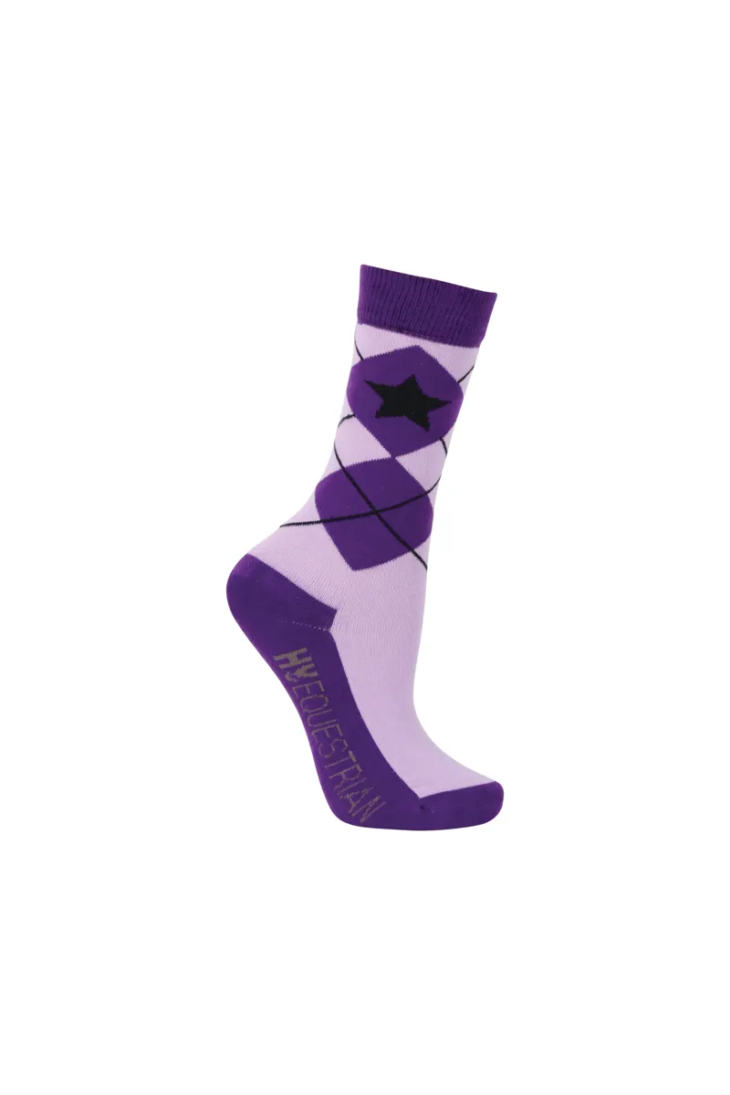 Hy Equestrian Stella Children's Socks - 3 Pack - Purple/Lilac/Black-2